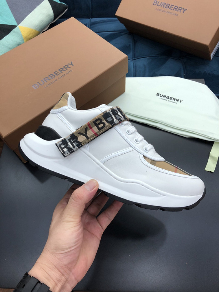 B**rry vintage check, leather and mesh sneakers