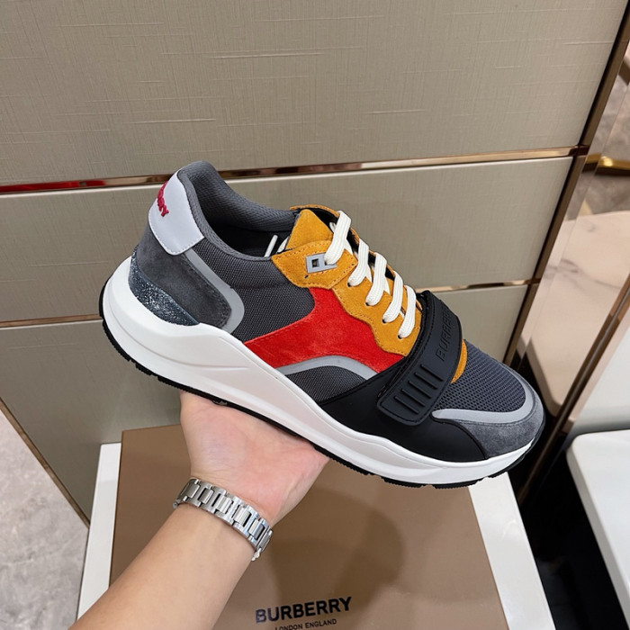 B**rry vintage check, leather and mesh sneakers