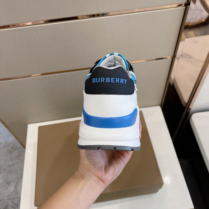 B**rry vintage check, leather and mesh sneakers