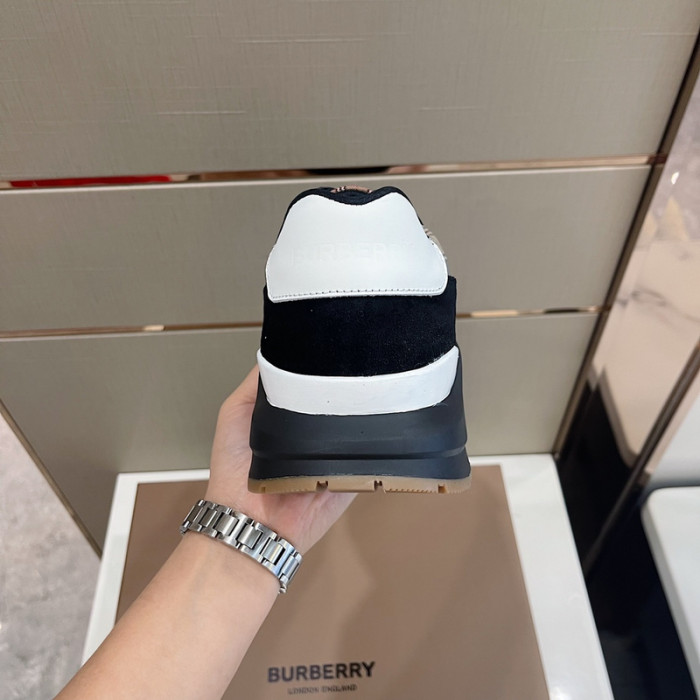 B**rry vintage check, leather and mesh sneakers