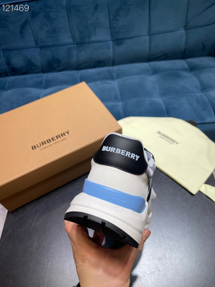 B**rry vintage check, leather and mesh sneakers