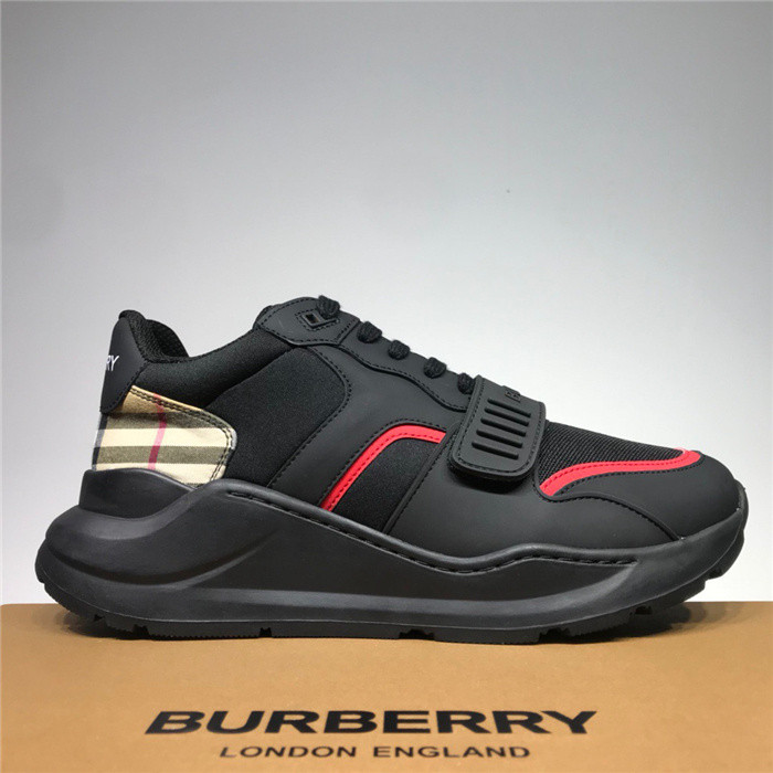 B**rry vintage check, leather and mesh sneakers