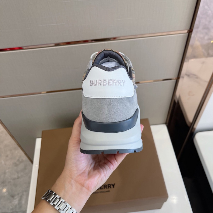 B**rry vintage check, leather and mesh sneakers