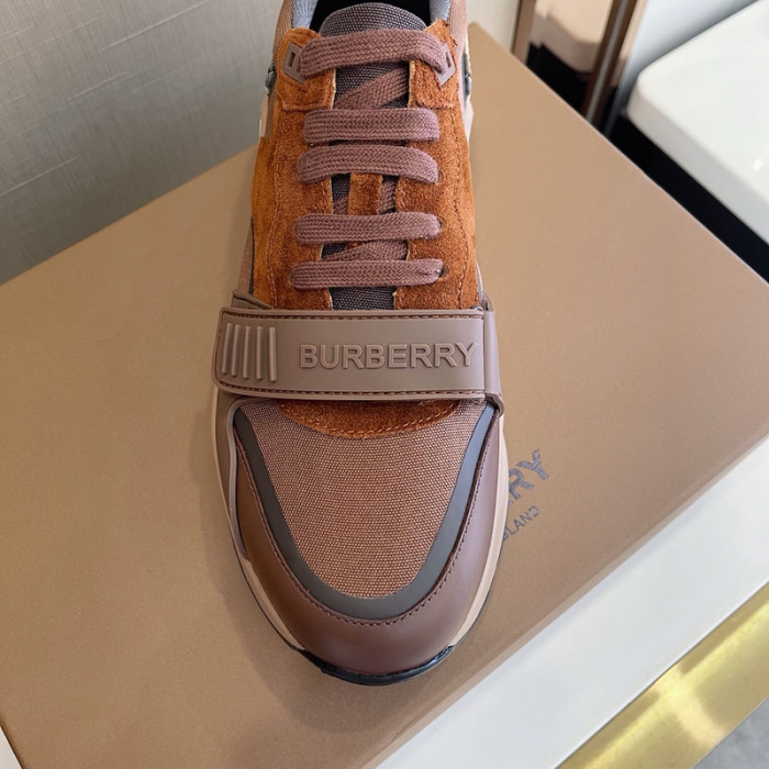 B**rry vintage check, leather and mesh sneakers