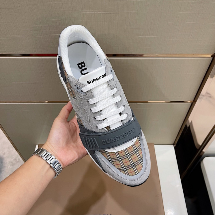 B**rry vintage check, leather and mesh sneakers