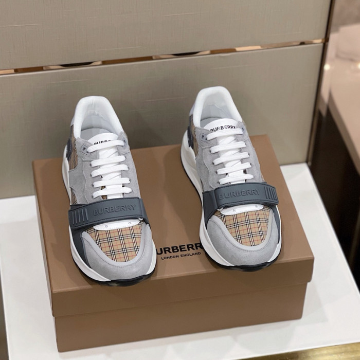B**rry vintage check, leather and mesh sneakers