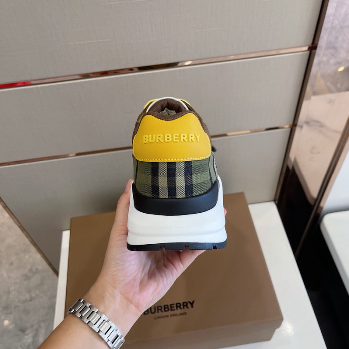 B**rry vintage check, leather and mesh sneakers