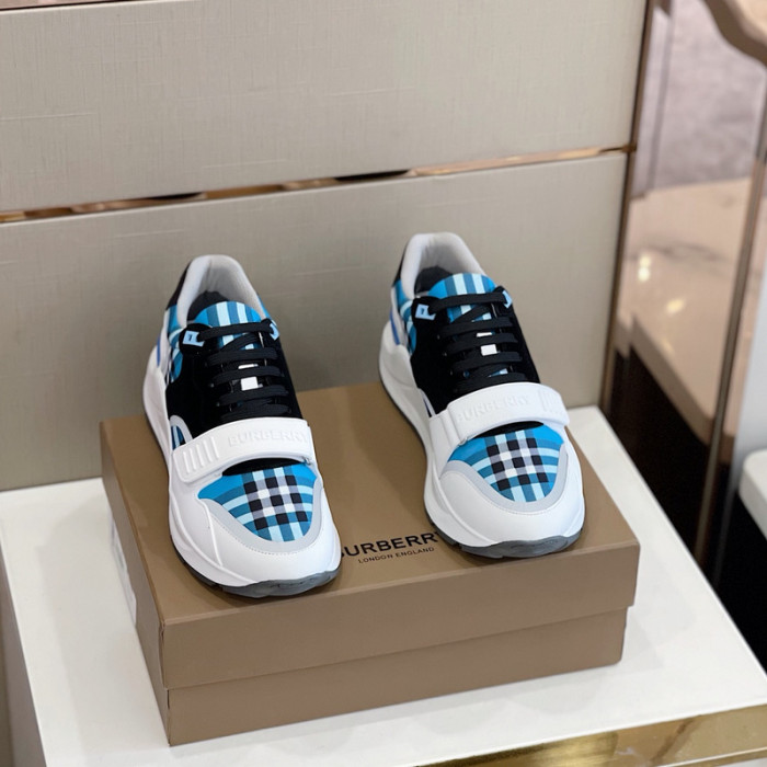 B**rry vintage check, leather and mesh sneakers