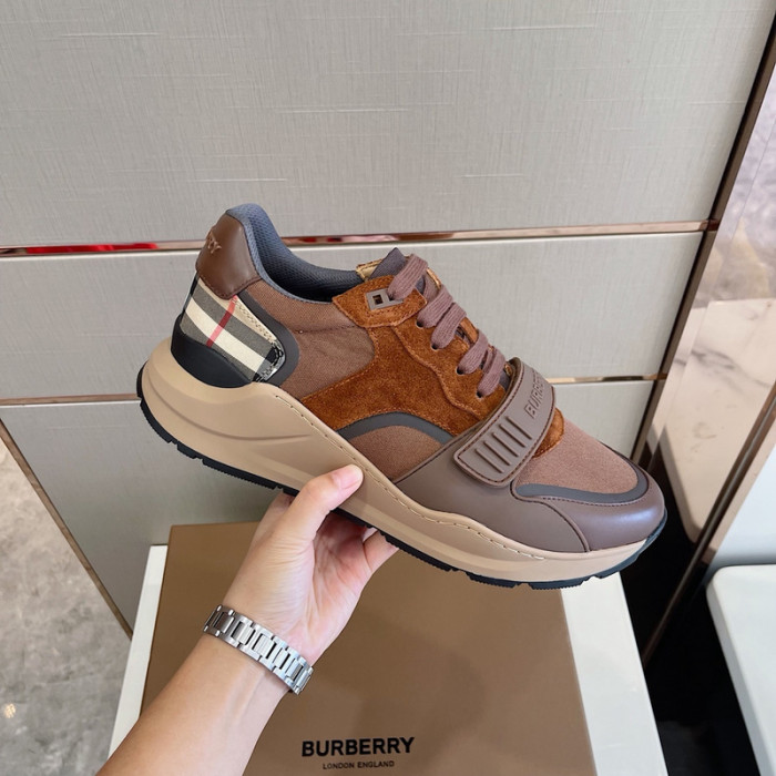 B**rry vintage check, leather and mesh sneakers