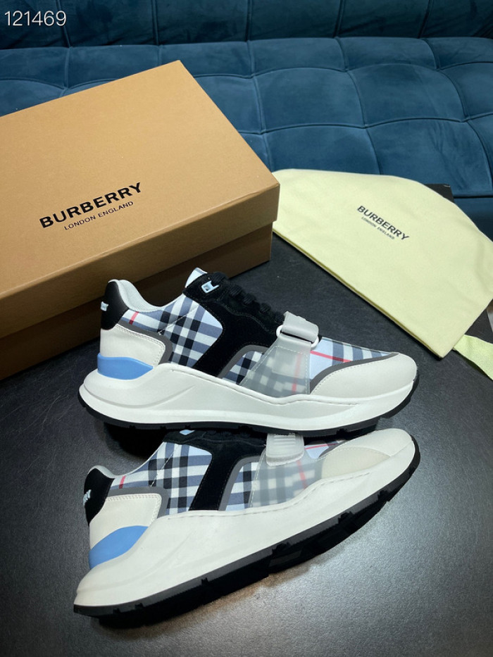 B**rry vintage check, leather and mesh sneakers