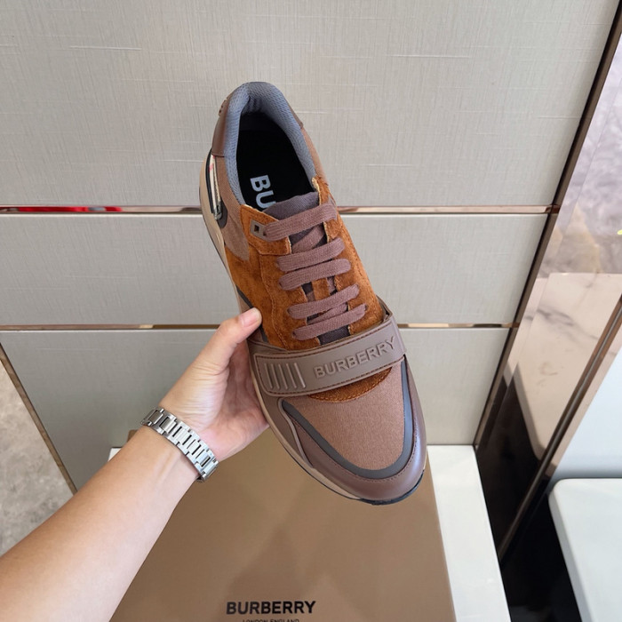 B**rry vintage check, leather and mesh sneakers