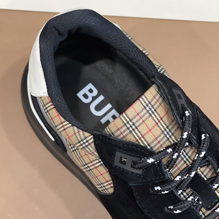 B**rry vintage check, leather and mesh sneakers